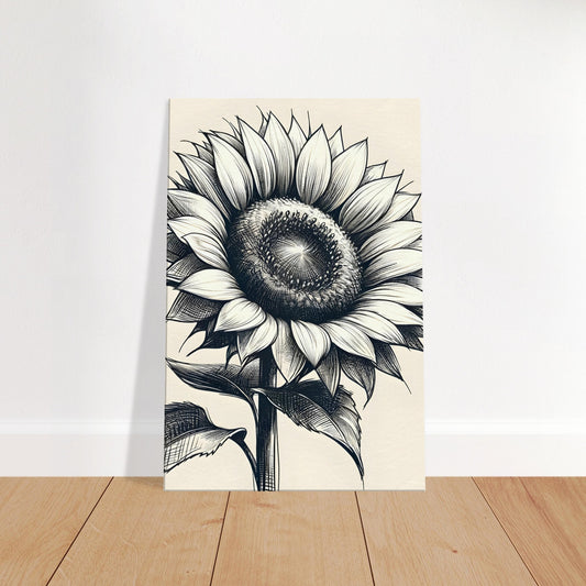 Pencil sketch of a sunflower with detailed petals and seed-filled center on a white background