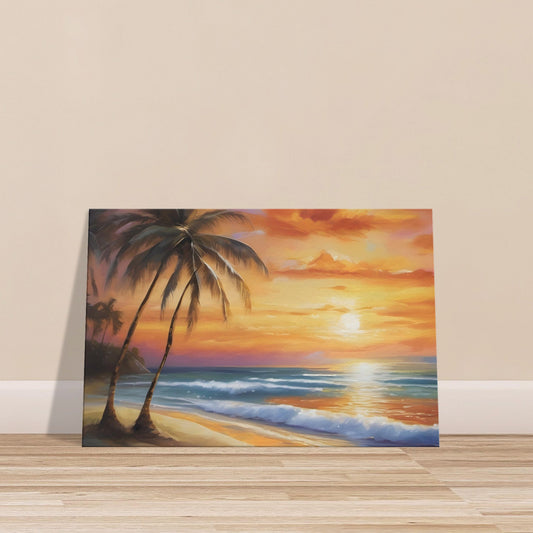 Sunny Beach Sunset – Canvas Wall Art of Sunset, Palm Trees, and Ocean