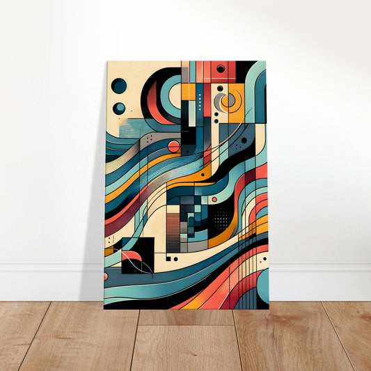 Minimalist abstract artwork with flowing swirl patterns and subtle colour on a clean white background.