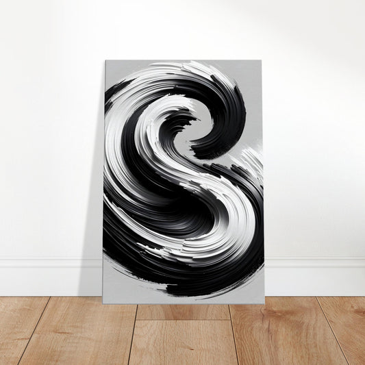 Abstract artwork with intricate swirling patterns and soft, flowing brushwork in an elegant black and white palette.