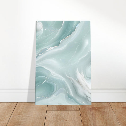 Mint green marble wall art with crisp white and silver veining and a polished finish for a fresh, serene look.