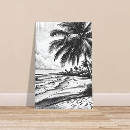 Tropical Beach Sketch – Hand-Drawn Canvas Wall Art of Beach and Palms