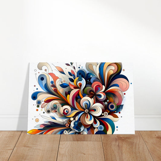 Colorful abstract floral art with swirling petals, bold shapes, and vibrant hues in a playful, whimsical style