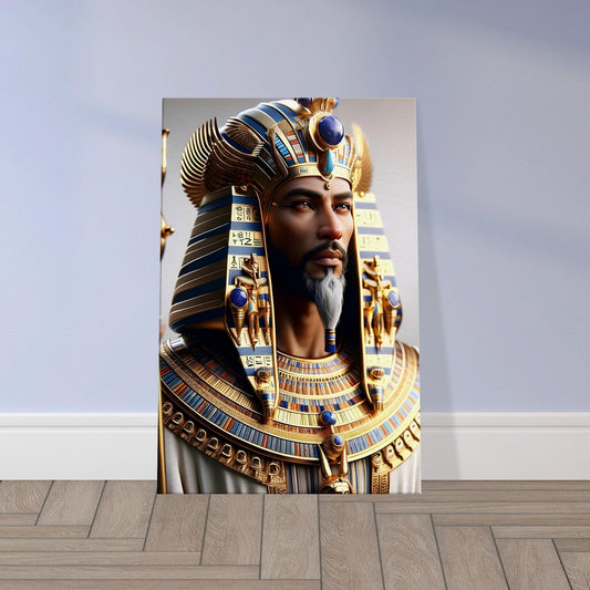 Ancient Egyptian high priest wearing ceremonial robes with gold and lapis lazuli, symbolizing sacred knowledge and spiritual authority.