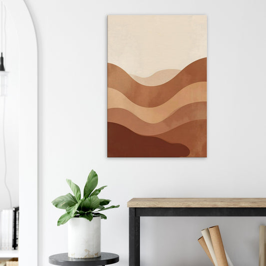 Portrait canvas with vertical amber, clay, and sand layers forming a soft earthy veil.