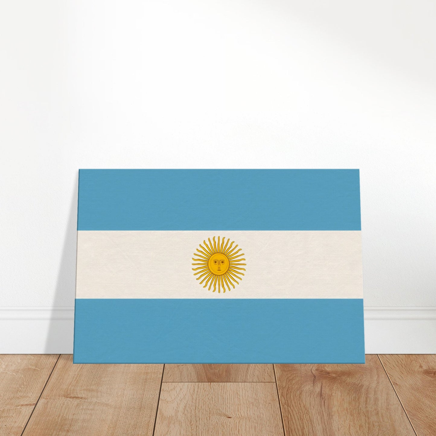 Luxury canvas print of the Argentina flag featuring light blue and white horizontal stripes with a golden sun at the centre.