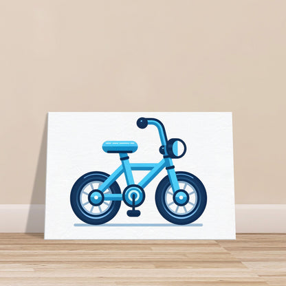 Cartoon-style blue bicycle with large friendly eyes on a white background.