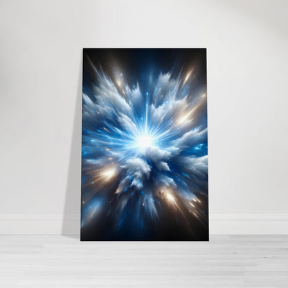 Canvas artwork of a vivid blue and white supernova explosion, capturing dynamic energy and celestial brilliance.