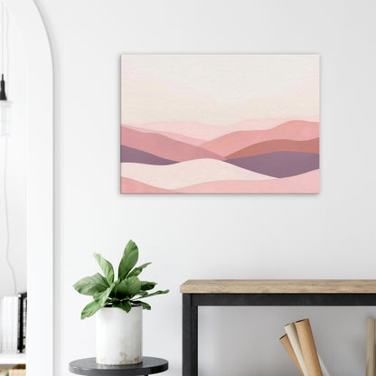 Landscape canvas with horizontal dusty pink, cream, lavender and pale blush layers evoking pastel serenity.