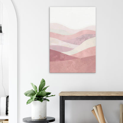 Portrait canvas with vertical dusty pink, cream, pale blush, and taupe layers evoking pastel serenity.