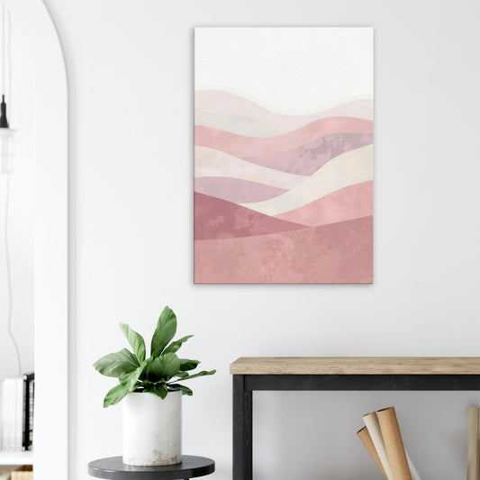 Portrait canvas with vertical dusty pink, cream, pale blush, and taupe layers evoking pastel serenity.