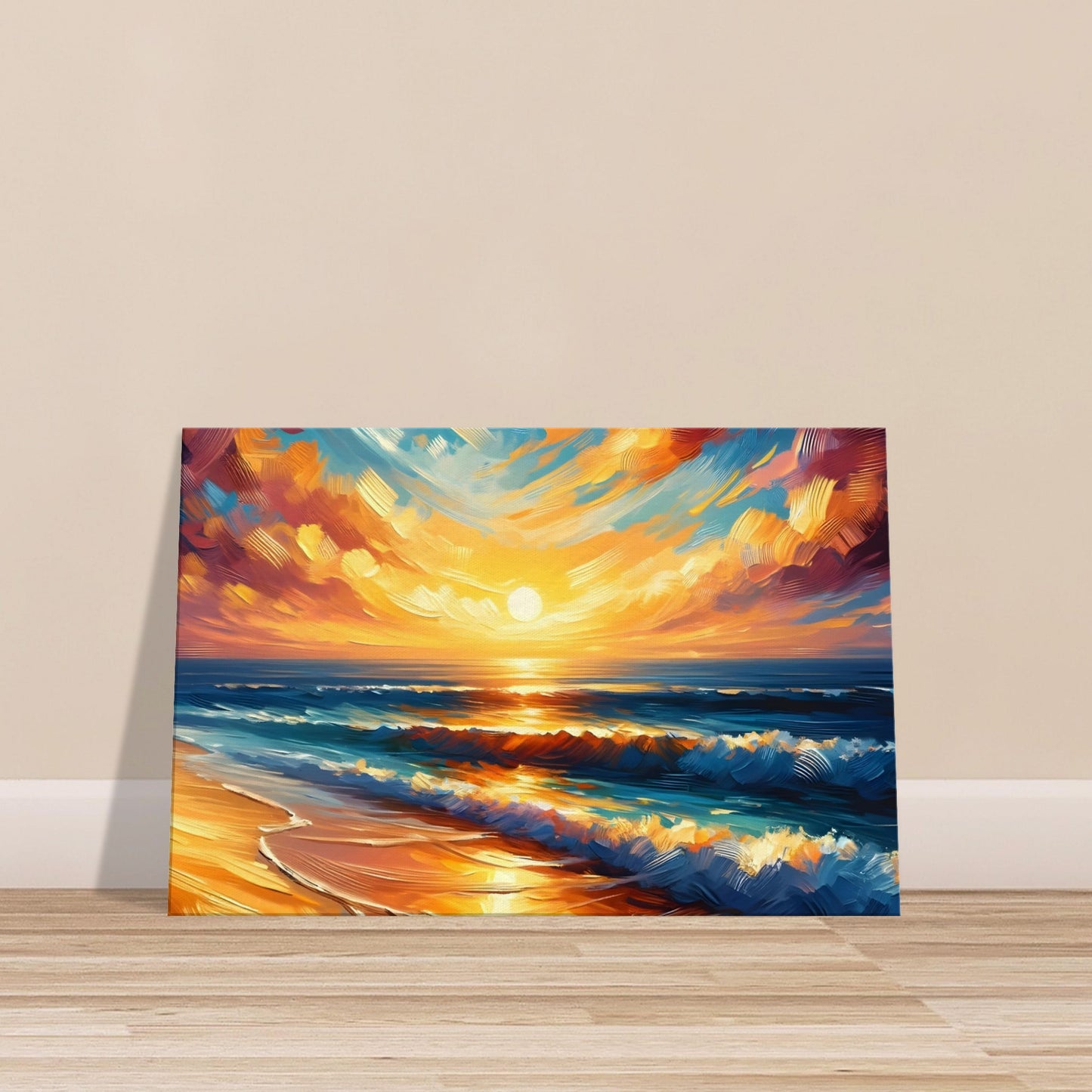 Brushed Gentle Waves at Sunset – Canvas Wall Art of Ocean Sunset and Gentle Waves
