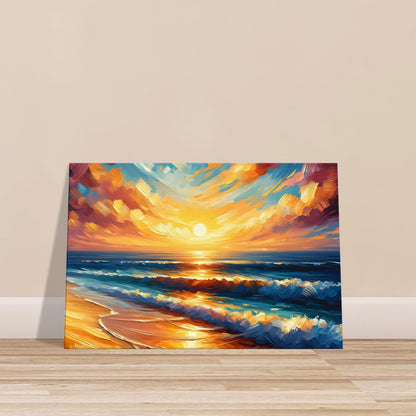 Brushed Gentle Waves at Sunset – Canvas Wall Art of Ocean Sunset and Gentle Waves
