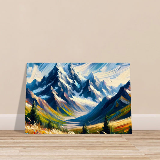 Brushed Majesty of Mountains – Canvas Wall Art of Colourful Flowers and Snowy Mountain Peak