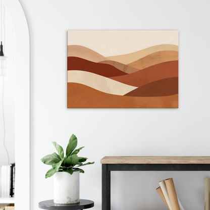 Landscape abstract canvas with deep burnt clay, terracotta, and beige horizontal layers.