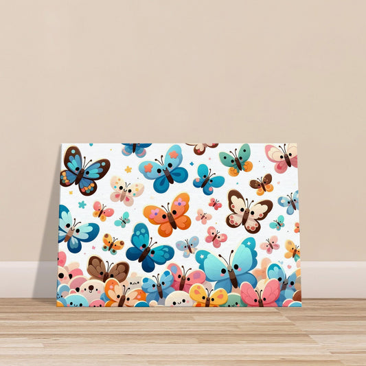 Canvas print featuring butterflies in flight with gentle pastel colors on a soft background.