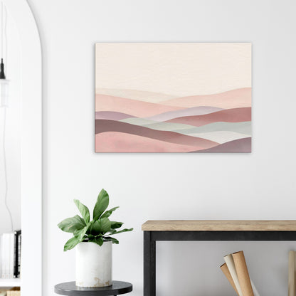 Landscape canvas with horizontal muted mint, cream, and soft blush layers evoking pastel calm.