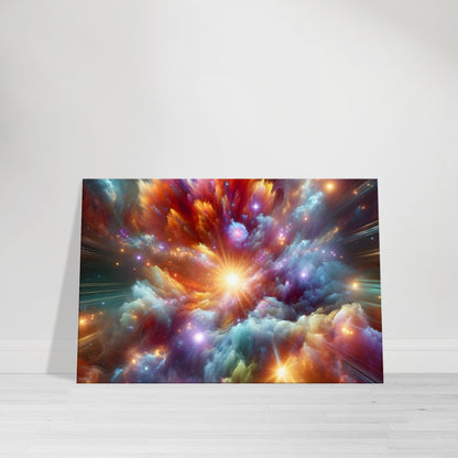Colorful nebula in deep space with glowing gas and starry detail.