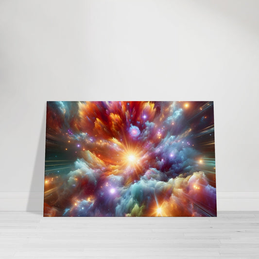 Colorful nebula in deep space with glowing gas and starry detail.