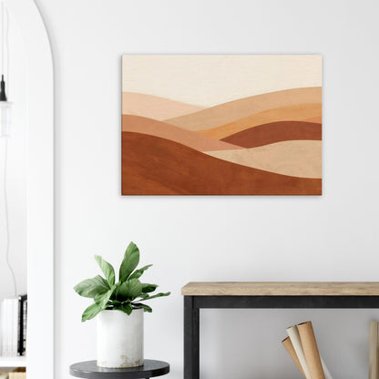 Landscape canvas with cocoa brown, beige, and soft stone horizontal horizon-like layers.