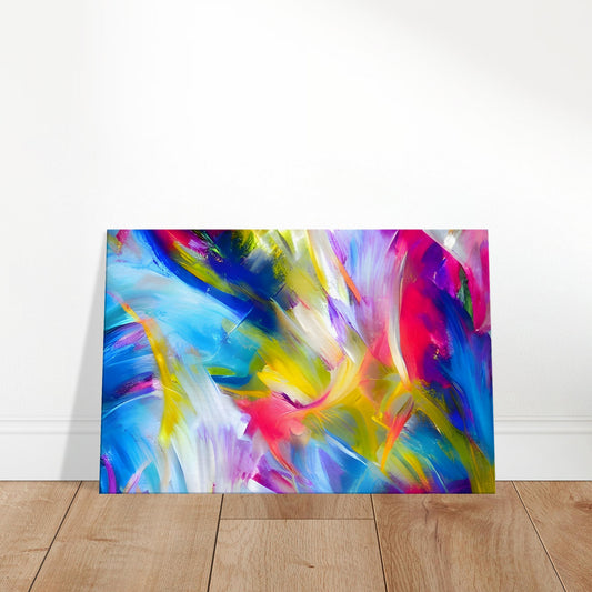 Abstract wall art with sweeping, multicoloured brush strokes creating a sense of movement and expressive rhythm.