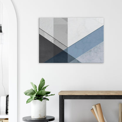 Landscape canvas with horizontal abstract layers of concrete grey, graphite, and pale white forming architectural-inspired textures.