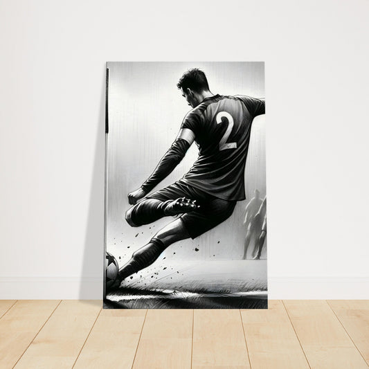 Pencil sketch of a football player preparing to take a corner kick with players positioned in the penalty box.