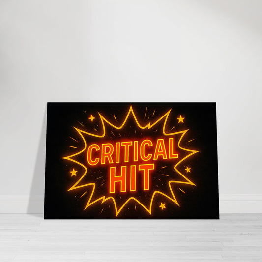 Neon gamer wall art with red and gold lightning bolts symbolizing a critical hit strike.
