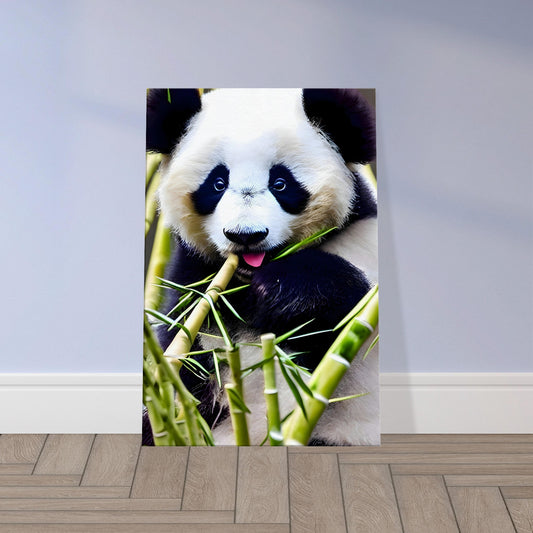 Detailed illustration of a cute panda surrounded by lush green bamboo.