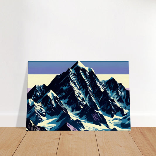 Dark Majestic Mountain Range – Pop Art Canvas Wall Art of Snowy Mountains and Silhouetted Trees