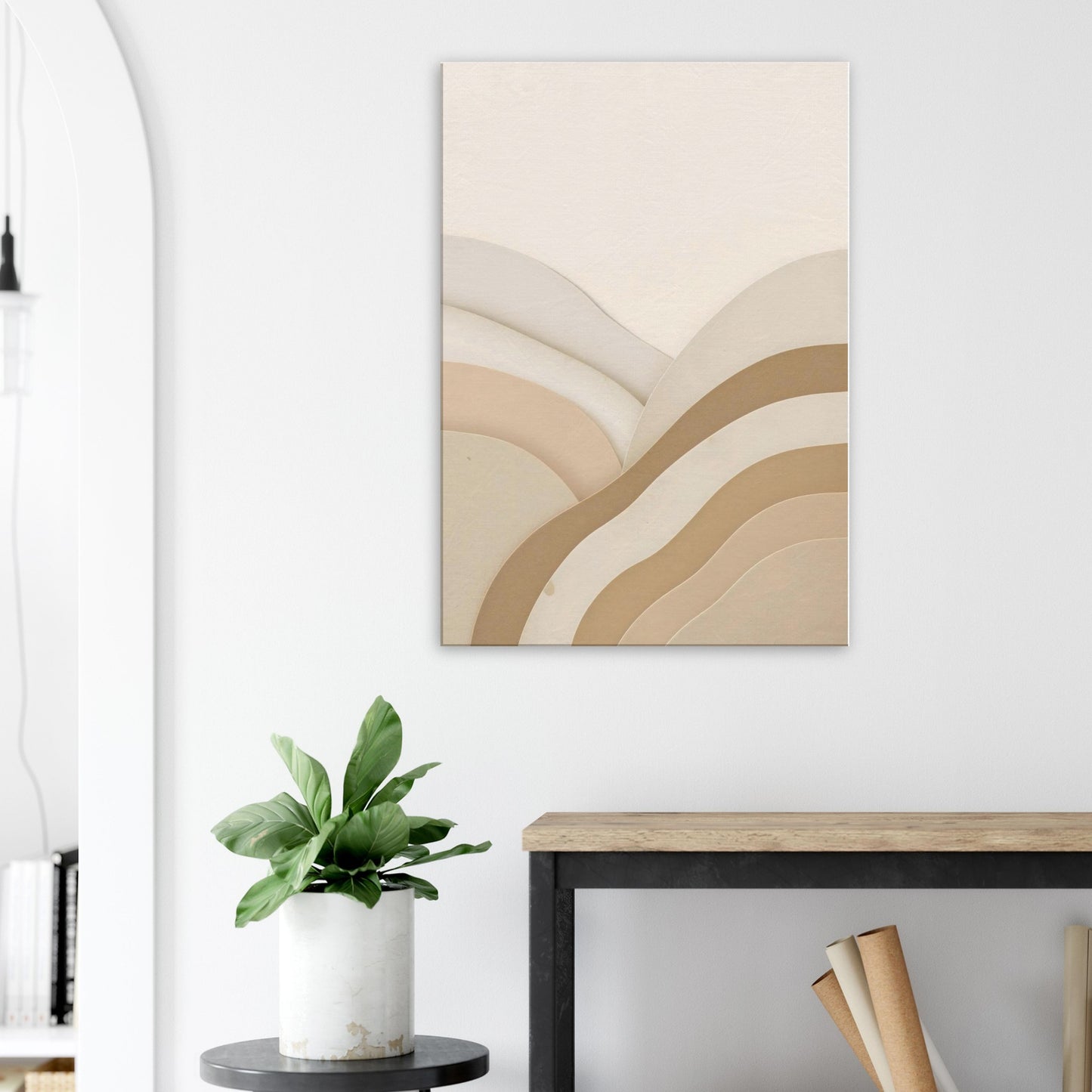 Neutral minimalist canvas featuring soft beige and cream gradients forming gentle abstract light.