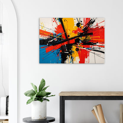 Landscape canvas with electric blue, neon pink, and bright orange abstract streaks forming dynamic movement.