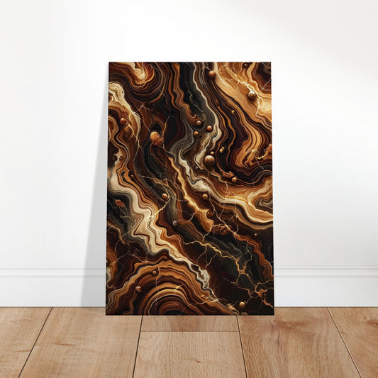 Chocolate brown marble wall art with caramel and espresso veining and a polished finish for a warm, sophisticated look.