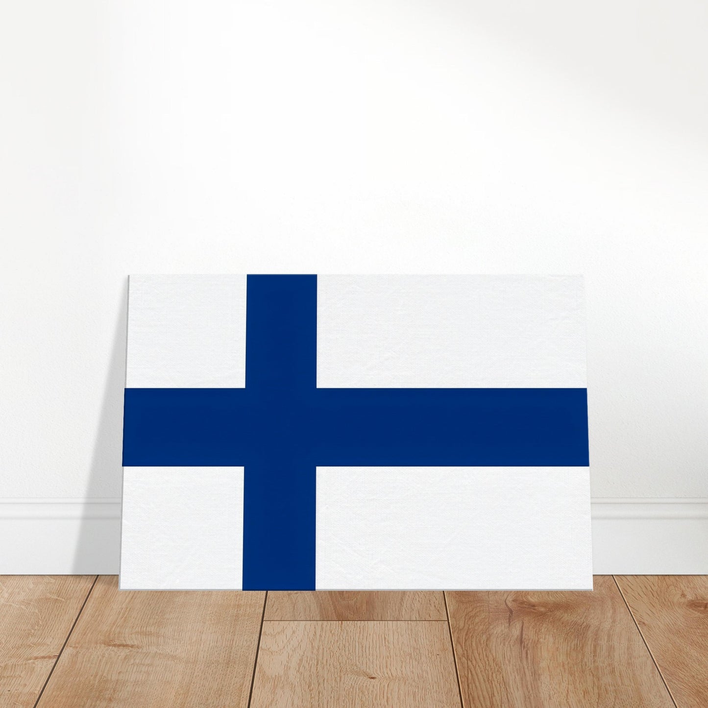 Luxury canvas print of the Finland flag featuring a blue Nordic cross on a white background in 3:2 landscape orientation.