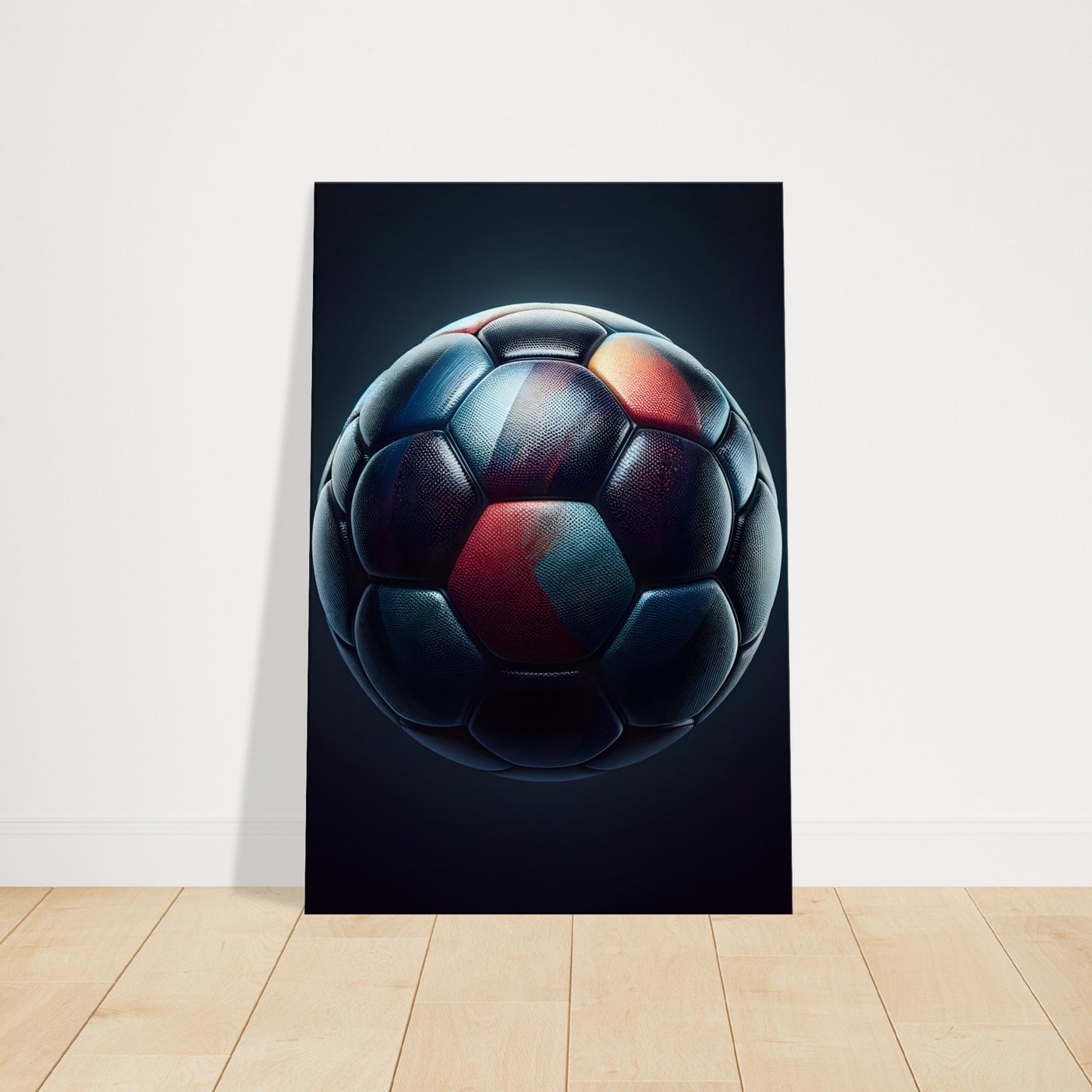 Canvas print of a realistic football with textured panels and a subtle color gradient.