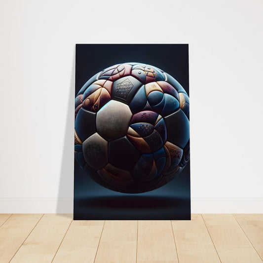 Canvas print of a football composed of textured, patterned panels in muted vintage colors.