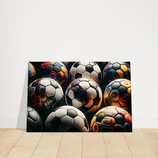 Canvas set displaying multiple footballs with diverse artistic styles and rich textures.