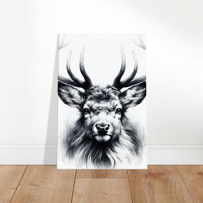 Pencil sketch of a gentle deer with detailed antlers and serene expression.