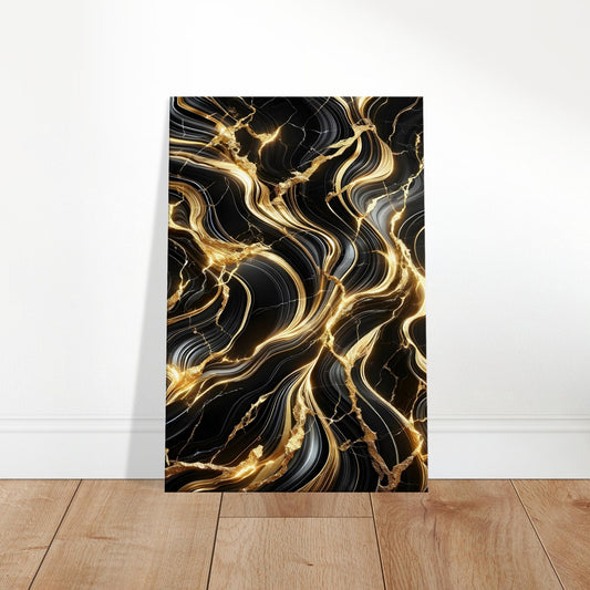 Onyx black marble wall art with striking gold and silver veining and a polished finish for a dramatic, high-end look.