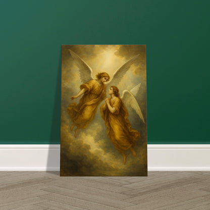 Glowing angel wings illuminated with radiant golden light.