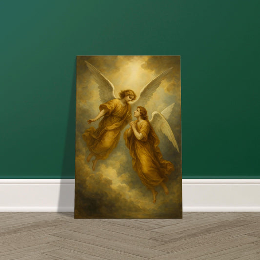 Glowing angel wings illuminated with radiant golden light.