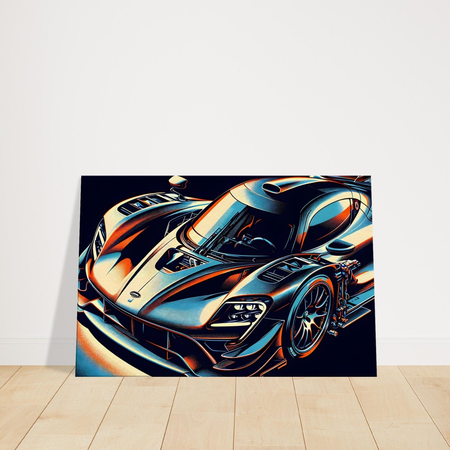 Vibrant neon-colored sports car with sleek design and glowing contours, set against a dark background to emphasize motion and speed.