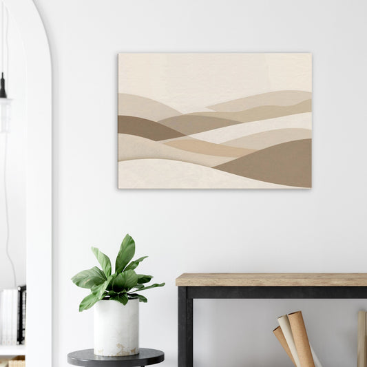 Landscape minimalist canvas with layered cream and beige linen-toned horizontal shapes.