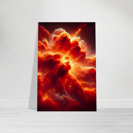 Canvas wall art of a fiery red and orange planetary nebula with swirling, radiant gas formations.