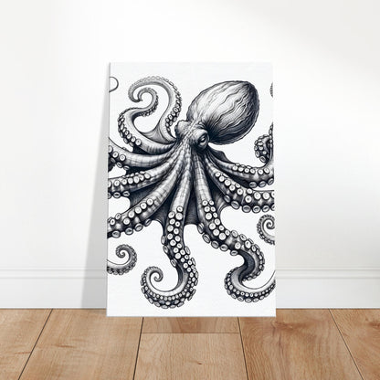 Sketch of an intelligent octopus with detailed suction cups and curious expression against a soft aquatic background.