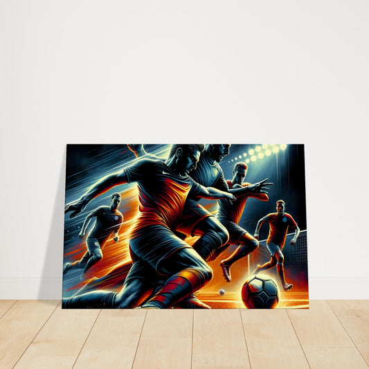Canvas print of a football player intercepting the ball with intense focus under bright stadium lighting.