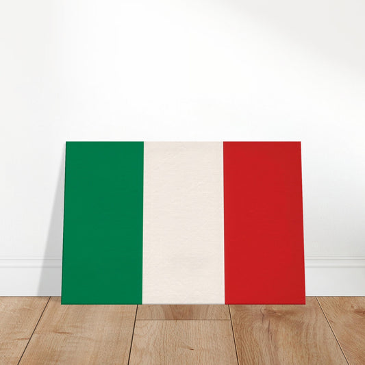Luxury canvas print of the Italy flag featuring vertical green, white, and red stripes in a clean landscape layout.