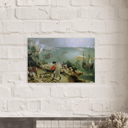Canvas art reproduction of Pieter Bruegel the Elder’s Landscape with the Fall of Icarus, depicting a rural scene with the subtle mythological fall of Icarus in the background.
