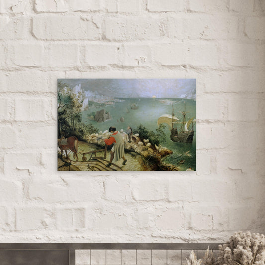 Canvas art reproduction of Pieter Bruegel the Elder’s Landscape with the Fall of Icarus, depicting a rural scene with the subtle mythological fall of Icarus in the background.
