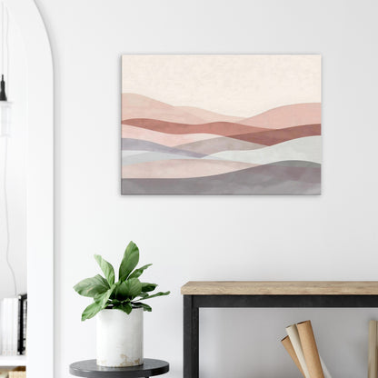 Landscape canvas with horizontal soft lavender, blush, and cream layers evoking calm serenity.